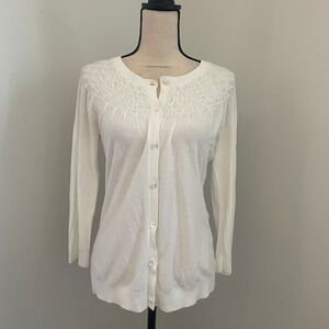 Banana Republic Textured Knit Button Up Cardigan Medium Ivory Sweater Clean Girl